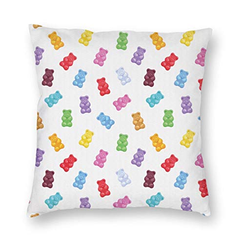 Lichenran Funda de Cojín,Vibrant Colored Gummy Bears Candies Delicious Jelly Sugary Snack Chewy Taste Funda de Almohada Cuadrado para Sofá Cama Decoración para Hogar 45x45cm