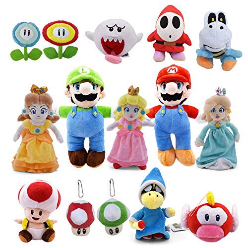 LIJIA Peluche Super Mary 15 unids/Lote Super Mario Bros Boo Fantasma Princesa Daisy melocotón Hongo Toadette Goomba Koopa Shy Guy Dry Bones Juguetes de Peluche Regalos para niños