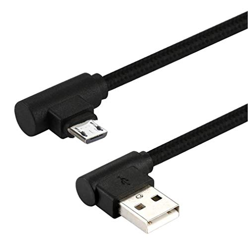 LoongGate de ángulo Recto Micro USB Cable, Nylon Trenzado 90 Grado USB a a Micro B Carga y Cable de sincronización de Datos para Todos los Dispositivos Micro USB-1 Metros (3,2 ft)-Negro