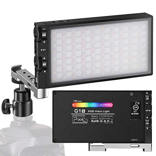 Luz LED Cámara RGB Pixel G1s, Batería Recargable Incorporada de 12W Antorcha Led Video 360 ° Color 12 Efectos de Luz, CRI≥97 2500-8500K Focos Iluminacion Fotografia con Cuerpo Aleación Aluminio