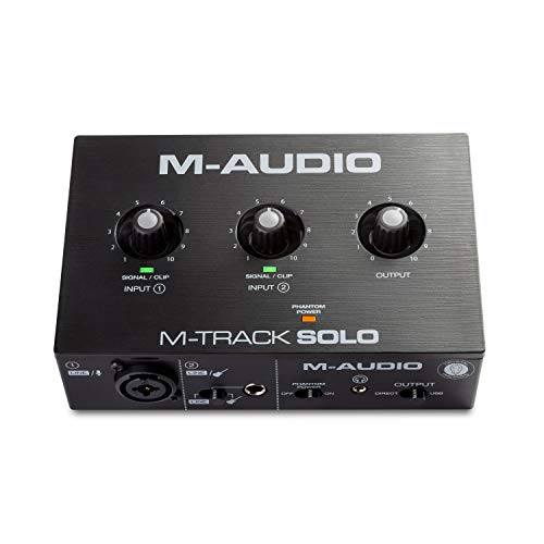 M-Audio M-Track Solo - Interfaz de audio USB para grabaciones, transmisiones y pódcasts con entradas XLR, línea y DI, paquete de software incluido