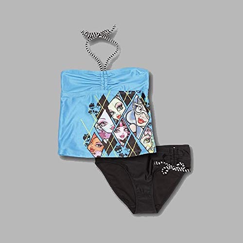 *Maillot de bain -Ensemble 2 Pièces Tankini Monster High couleur Bleu Electrique & Noir à motifs losanges représantant les 6 Filles dont: Ghoulia, Frankie, abbaye, Draculaura, Lagoona et Clawdeen Pour Enfant 7/8 ans*