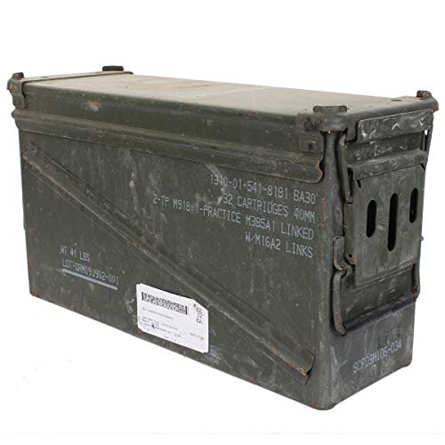 Masiva texto original en utiliza caja de munición el U.S. Army para 32 Cartuchos Calibre 40 mm Caja de metal Caja Mun Envase Caja de Metal
