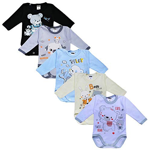 MEA BABY - Body unisex de manga larga para bebé, 100% algodón, pack de 5, manga larga para bebé, con estampado, manga larga para niña, manga larga para bebé Jungen 2 68 cm