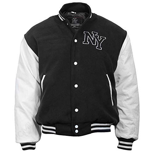 Mil-Tec Chaqueta de béisbol de NY con Parches (Negro/Blanco/L)