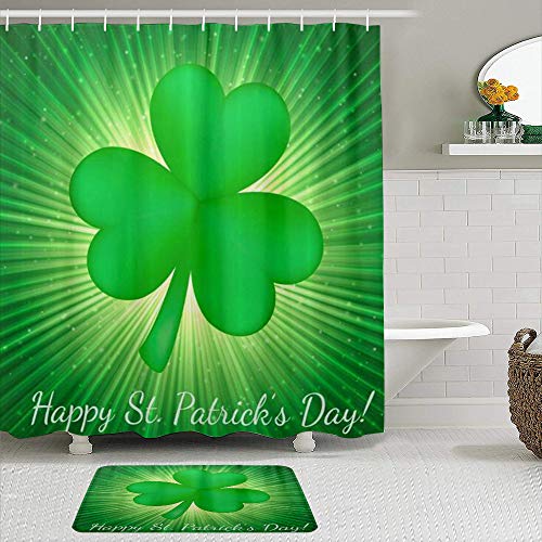 Minalo Juego de Cortinas de Ducha de 2 Piezas con Alfombra de baño Antideslizante,Happy Patrick's Day Green Elf Hat Shamrock Spring Gold,12 Ganchos,Decoración de baño Personalizada