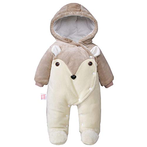 Minizone Bebé con capucha mamelucos franela Conjuntos de Invierno Niño Niña snowsuits pies cubiertos Umpsuit para 36 Meses J