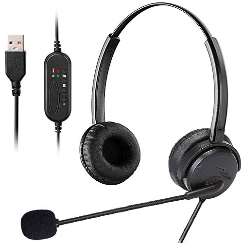 MKTBA Auriculares para Ordenador, Auriculares USB, diseño de PC, con cancelación de Ruido y Control de Volumen, micrófono para cursos en línea Skype Chat Call Center Conferencia (Black)