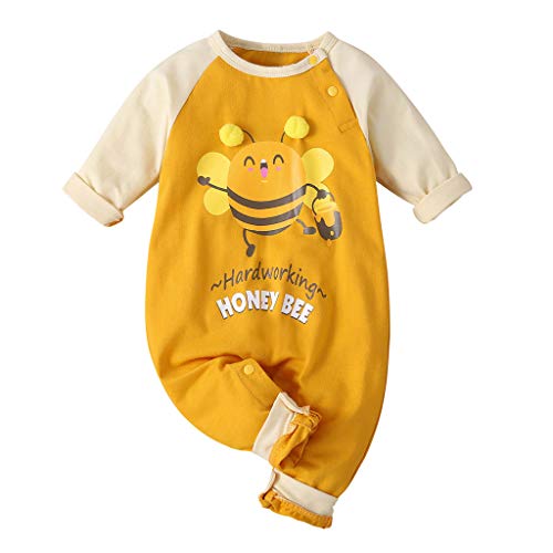 Mono De Manga Larga para Bebé Estampado De Abeja Amarilla Mezcla De AlgodóN Traje Casual De Escalada Mamelucos Pijama Suave Y CóModo Petos Regalo De CumpleañOs Ropa De Bebe(Amarillo,0-6 Meses)