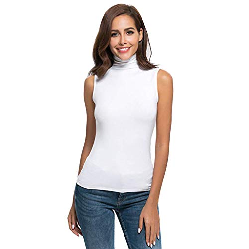 Mujer Camiseta Cuello Alto sin Mangas, Camiseta térmica Interior Basica Fiesta Tops Camiseta Tunic Camisa Casual Blusa