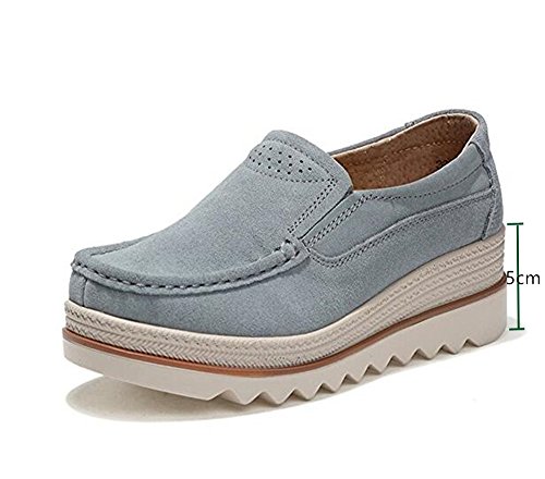 Mujer Mocasines Plataforma Casual Loafers Primavera Verano Zapatos de Cuña 5cm Negro Azul Caqui 35-42 Gris 41