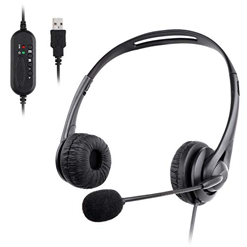 Muljexno Auriculares con Micrófono para PC, Auriculares Telefono USB Cancelación de Ruido y Sonido estéreo Claro Cascos Business para Skype Softphone Centros de Llamadas Cursos Online