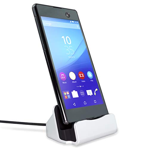 MyGadget Micro USB Docking Station - Soporte Estación Base de Carga para Movil cómo Galaxy S7 S6 (Edge), Huawei Honor 20 Lite/P Smart 2019 - Plateado