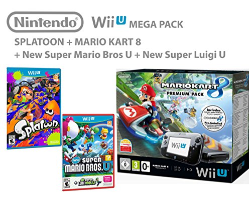Nintendo Wii U consola Premium Pack 32GB + Mario Kart 8 + Splatoon + Super Mario & Luigi U - Mega Pack 4 Juegos!