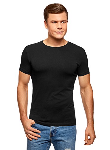 oodji Ultra Hombre Camiseta Básica (Pack de 2), Negro, L