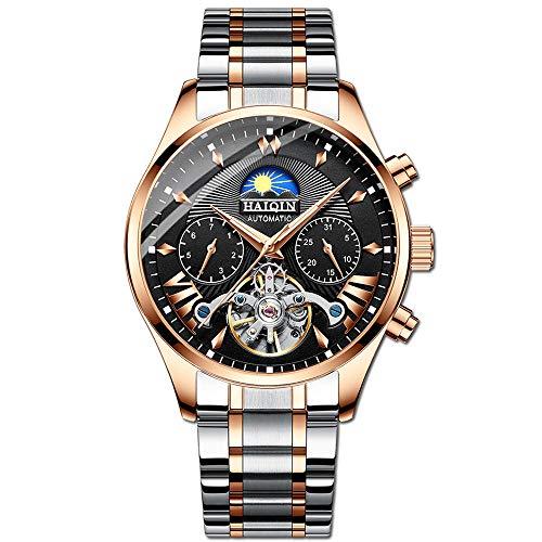 Original delicado esqueleto mecánico relojes para hombres automático Slef-Wind reloj de pulsera de lujo de acero inoxidable, esfera luminosa, resistente al agua 30 m