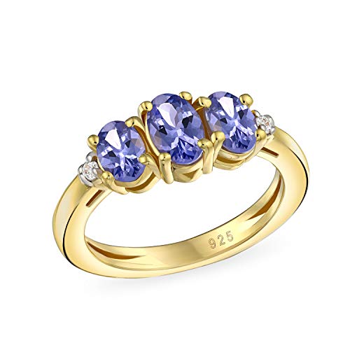 Óvalo Pasado Presente Futuro 3 Piedras Preciosas Tanzanite Púrpura Para Mujer Anillo Chapado En Oro Amarillo 14K 2Ct