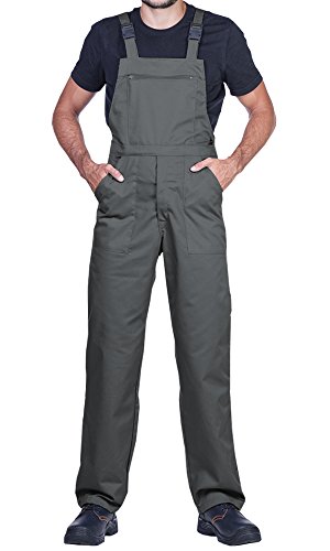 Pantalones con peto de trabajo para hombre, Made in EU, Mono de trabajo, Azur, blanco, rojo, verde, negro (XXL, Gris)