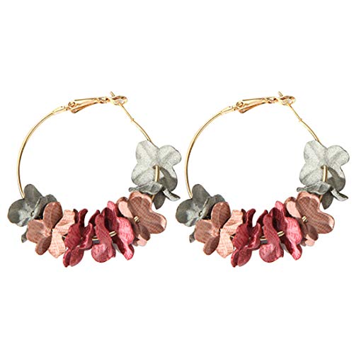 Pendientes de gota de flor elegante tela Sweety Pendiente de aleación de pétalos coloridos Pendientes grandes de círculo para mujer -Colorful