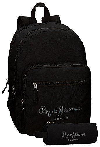 Pepe Jeans Harlow Mochila Escolar, 42 cm, 19.44 litros, Negro