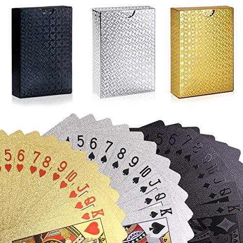 PET cartas de póker ambientalmente degradables, herramienta clásica de trucos de magia, baraja de cartas para jugadores de cartas de póker, juego de barbacoa para fiestas familiares (oro,plata,negro)