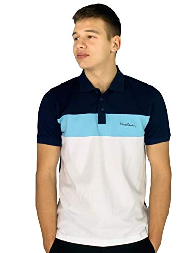 Pierre Cardin - New Season - Polo de piqué para hombre, 100% algodón, corte y costura, con cuello de piqué, con bordado de la firma Azul marino/Azul claro L