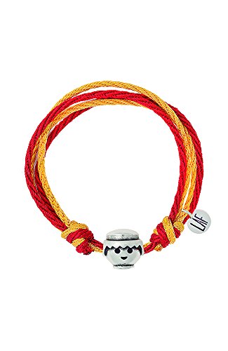 Pulsera Playmobil Doble Marea cordón de algodón rojo/amarillo cabeza chico grande. Talla L (Producto Oficial).