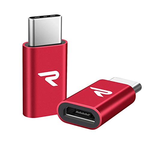 RAMPOW Adaptador Micro USB a USB C Adaptador Tipo C Aluminio Duradero -Garantía de por Vida - Compatible para Nuevo MacBook, OnePlus 2/3/5, Sony Xperia XZ, Samsung Galaxy S8/S9, Rojo, 2 Unidades