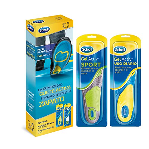 Scholl Gel Activ, pack de 2 plantillas, uso diario y sport, para hombre, talla 40-46.5, total 4 plantillas