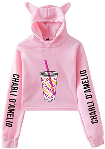 Silver Basic Mujer Sexy Charli Damelio Ropa Sudadera con Capucha Iced Coffee Sudadera Gato Top para Mujer Ropa Deportiva Sudadera XXS, Rosa Iced Coffee-3