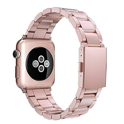 Simpeak Correa Compatible con Apple Watch 6/SE/5/4/3/2/1 Correa 38mm de Acero Inoxidable Reemplazo de Banda Compatible con iWatch Todos los Modelos 38mm,OroRosa