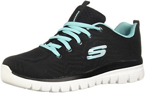 Skechers Graceful-Get Connected, Zapatillas Mujer, Negro (BKTQ Black/Turquoise Trim), 38 EU