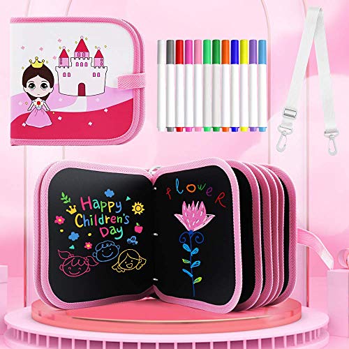 Smyidel Tabla de Dibujo Portátil para Niños, Tablero de Dibujo de Graffiti, Bloc de Dibujo portátil borrable, Reutilizable,12 bolígrafos borrables de Color,14 Página (A)