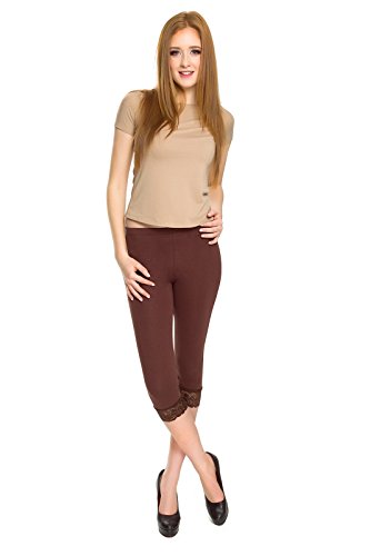 SOFTSAIL Leggings Capri para mujer con panel de encaje elástico 3/4 pantalones recortados de algodón de tela rica, tamaños 8 – 28 Reino Unido