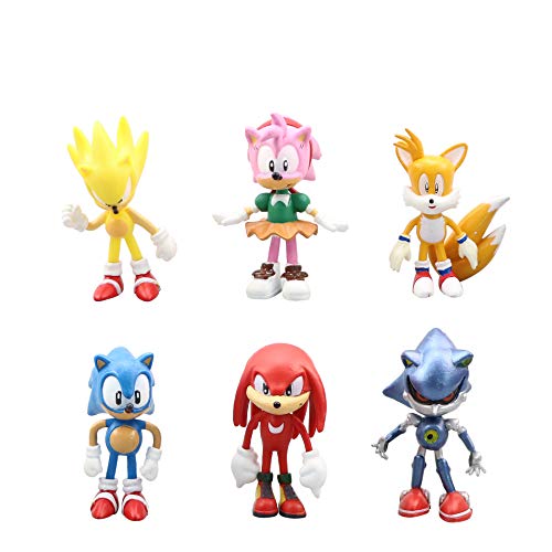 Sonic Cake Topper Pastel Decoración Suministros 6Pcs Sonic Figures Toy Sonic The Hedgehog Juguetes Muñeca Hecha a Mano Muñeca Decoración para niños Animales Juguetes Set