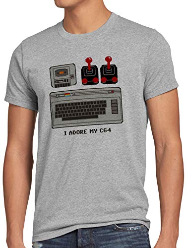 style3 I Adore My C64 Camiseta para Hombre T-Shirt computadora clásica, Talla:M, Color:Gris Brezo