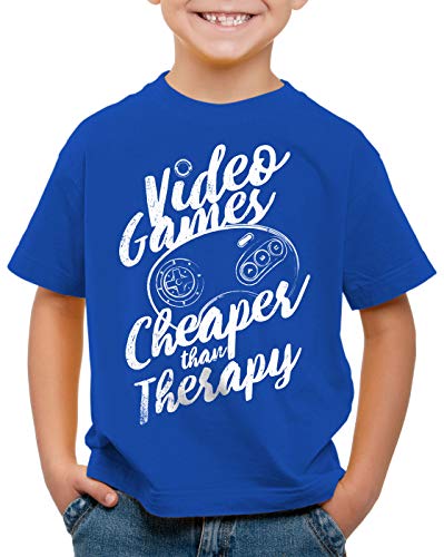 style3 Video Game Therapy Camiseta para Niños T-Shirt Gamer Classic Retro videoconsola Sonic Drive, Color:Azul, Talla:140