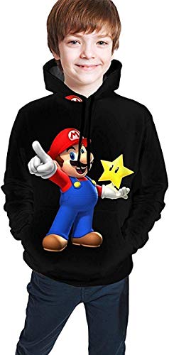 Sudadera con Capucha Juvenil para niños Sudadera con Capucha para niños y niñas Tops de Manga Larga Super Mario Bros Games L