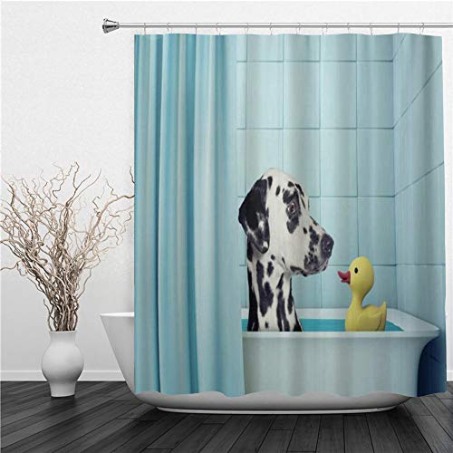 SUHETI Cortinas Ducha，Perro dálmatas Tomando un baño con Pato de Goma de Limpieza，Cortina de Ducha Impermeable,Cortina de Ducha Cortina de Ducha con 12 Ganchos 180x180cm