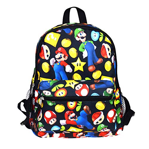 Super Mario Mochilas Infantiles Mochila Informal Mochila Deportiva Mochila Escolar Moda Dibujos Animados Impreso Mochila (Color : Black, Size : 26 x 11 x 31cm)