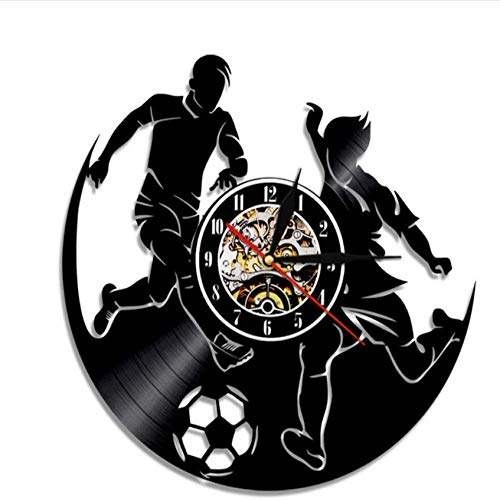 syssyj Soccer Sports Game Boy Room Reloj de Pared Soccer Vinyl Record Reloj de Pared Jugadores de fútbol Decoraciones para el hogar Vinyl Record Wall Art