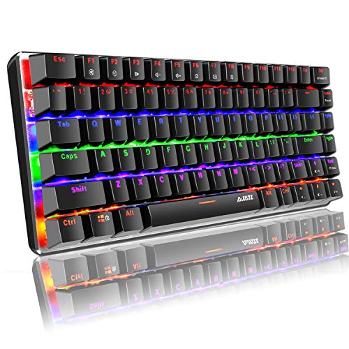 Teclado mecánico, AK33 Rainbow LED con retroiluminación LED Cable USB Teclado mecánico para juegos, 82 teclas Teclado compacto para juegos con teclas anti-efecto fantasma(Interruptor azul, negro)