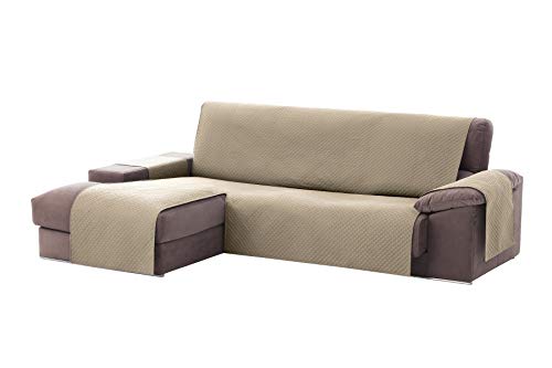 Textilhome - Funda Cubre Sofá Chaise Longue Adele, Protector para Sofás Acolchado Brazo Izquierdo. Tamaño -240cm. Color Beig (Visto DE Frente)