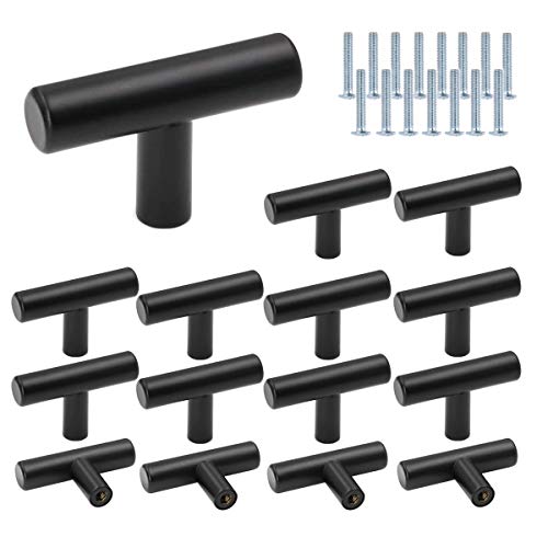 Tiradores de Armario de Acero Inoxidable, DBAILY 15pcs Perillas de Cajón Tiradores de Un Solo Orificio y Perillas Diseño en T para Puertas Barras Cocina Armarios Cajones Dormitorio Muebles (negro)