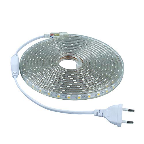 Tiras LED SMD5050 60 Led/m 220v 6000k Luz Fria (3 Metros) IP65 Impermeable Con Enchufe
