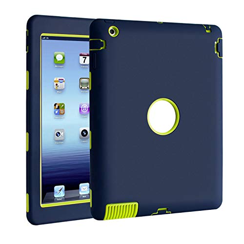 TKOOFN PC + Silicona Híbrido Funda Carcasa Cubierta Caso diseñdo para Apple iPad iPad 2/3/4 + Forro de Limpieza + Protector de Pantalla + Stylus - A Prueba de Golpes (Azul Oscuro)