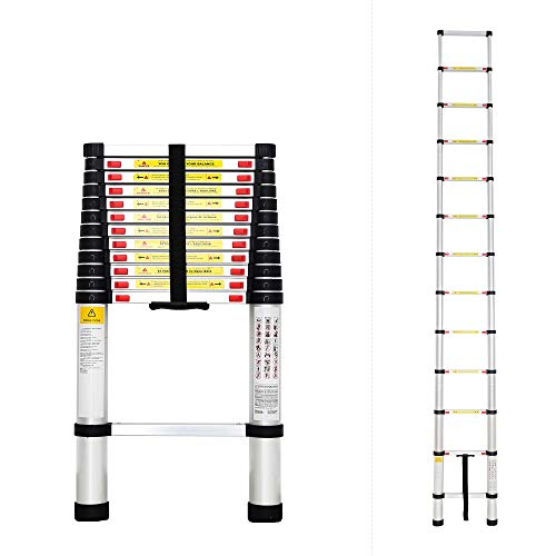 Todeco - Escalera Telescópica, Escalera Plegable - Carga máxima: 150 kg - Estándar/Certificación: EN131 - 3,8 Metro(s), EN 131