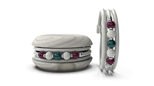 TOO LATE Macaron - Pulsera de mujer de caucho con perlas de colores y brillantes blanco perla (ral 1013)