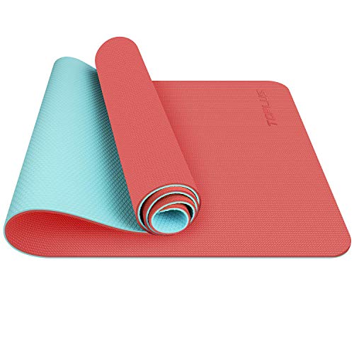 TOPLUS Esterilla Yoga Antideslizante Alfombrilla de Yoga Esterilla Pilates Esterilla Deporte- con Correa de Hombro 183cm x 61cm (Naranja y Color Menta)