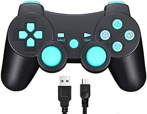 TPFOON Mando Inalámbrico para Sony PS3, Wireless Bluetooth Controlador Gamepad Joystick para PlayStation 3 con Función SIXAXIS y Doble Vibración, Incluye Cable de Carga y 2 Thumb Grip Caps